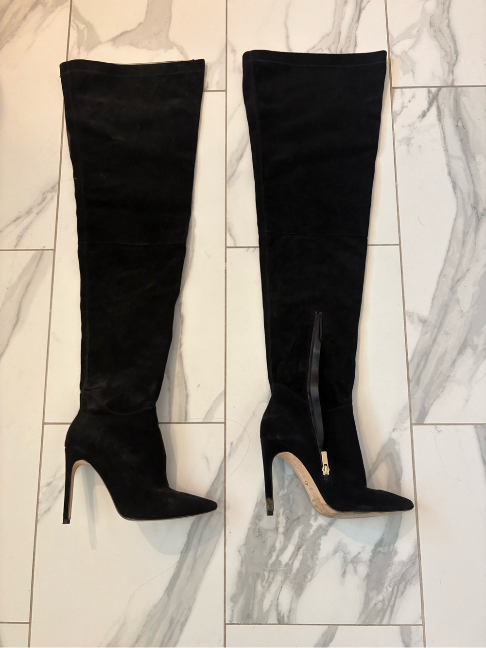 RAYE Black Over-the-Knee Suede Stiletto Boots